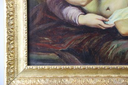 School of the XIXth. Virgin and child. Oil...