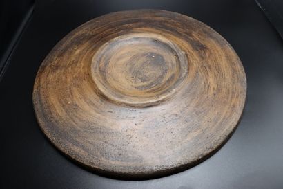 Large round terracotta dish, orange enamel...
