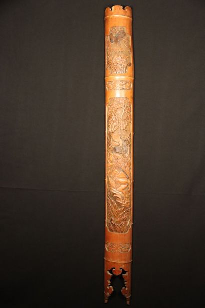 CHINA.carved bamboo decorated with a rider...