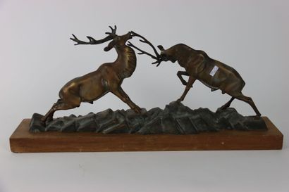 Irénée ROCHARD. Combat of stags in the rocailles,...