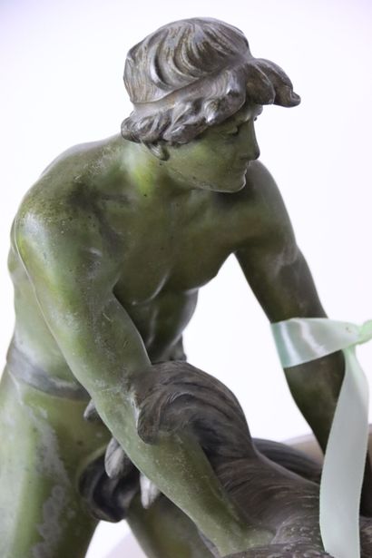 Marble and regula clock with green patina...