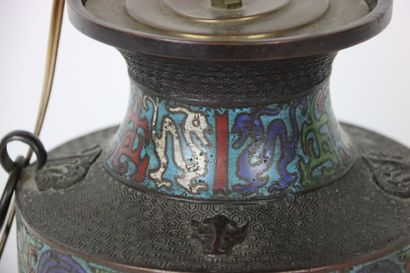 CHINA. Vase in cloisonné enamel mounted as...