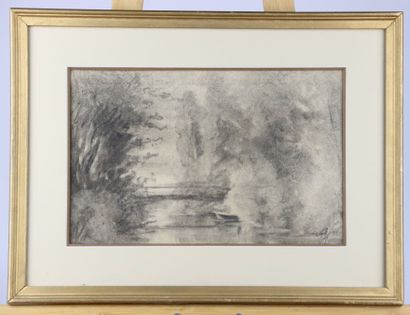 Adrien SCHULZ (1851-1931). River scene. Plumb...