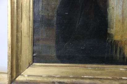 École du XIX, portrait d'une élégante. Huile...