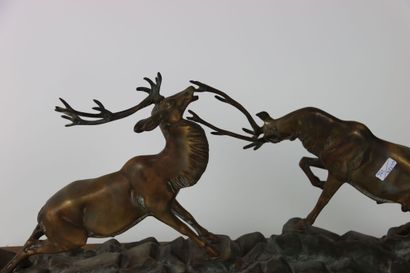 Irénée ROCHARD. Combat of stags in the rocailles,...