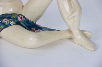Large ceramic in crackle and polychrome enamels...