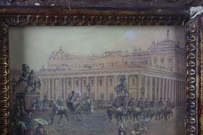 École suisse du XIXe. Scène de ville. Aquarelle....