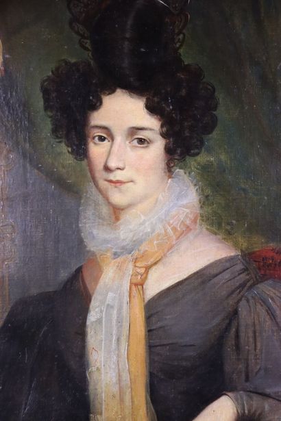 École du XIX, portrait d'une élégante. Huile...