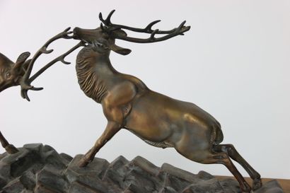 Irénée ROCHARD. Combat of stags in the rocailles,...