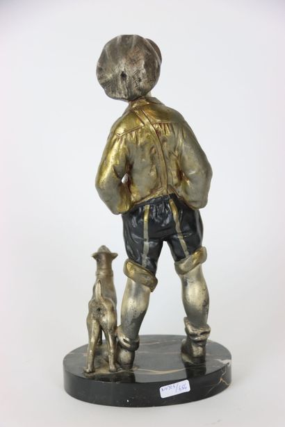Sculpture in metal figuring gavroche and...