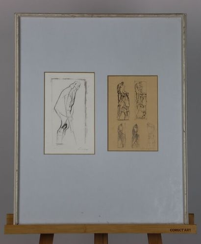 Ecole du XXème. Travail à la plume et fusain...