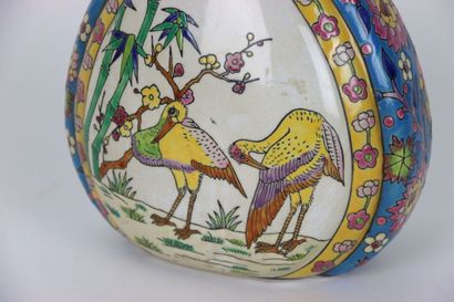 Large ovoid vase in enamelled ceramic with...