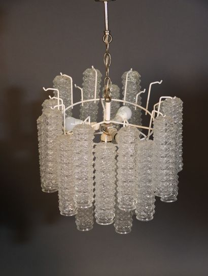Circular hanging lamp in white lacquered...
