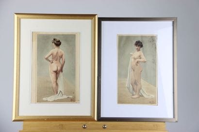 V. GUERIN. Meeting of two watercolors and...