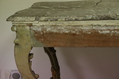 Console en bois mouluré sculpté et peint...