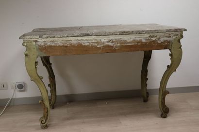Console en bois mouluré sculpté et peint...