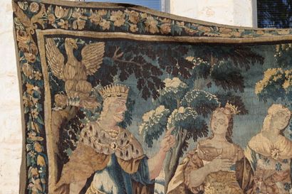 Tapisserie en laine nouée figurant une scène...