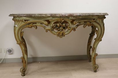 Console en bois mouluré sculpté et peint...