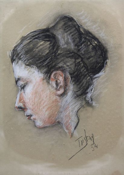 School of the XXth. Young woman with a bun...