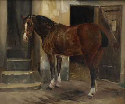 School of the XIXth century. Horse in a stable....