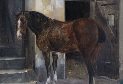 School of the XIXth century. Horse in a stable....