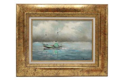 BERGA (XXth). Marine with stormy sky. Oil...