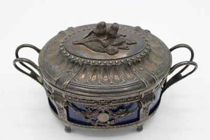 Covered sugar bowl of oval form, the silver...