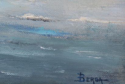BERGA (XXth). Marine with stormy sky. Oil...