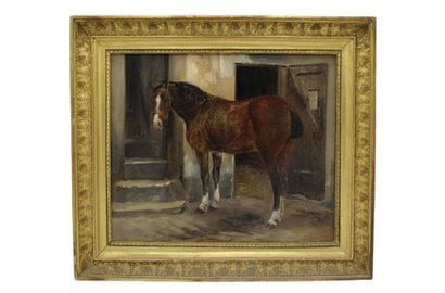 School of the XIXth century. Horse in a stable....