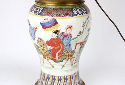 Baluster vase mounted in ceramic lamp, with...