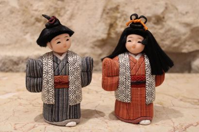 JAPAN. Set of two small kimono dolls made...