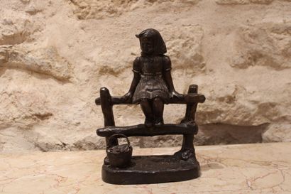 Young child and his basket, Bronze, signed...