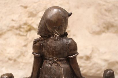 Young child and his basket, Bronze, signed...