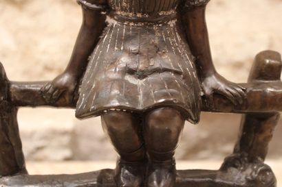 Young child and his basket, Bronze, signed...
