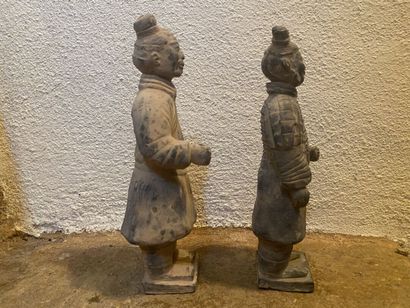 China 20th century, pair of warriors in glazed...