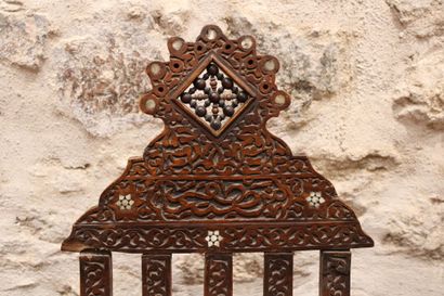 SYRIA. Pair of chairs in carved exotic wood...