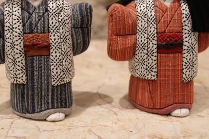 JAPAN. Set of two small kimono dolls made...