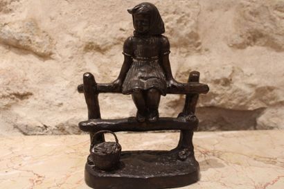 Young child and his basket, Bronze, signed...