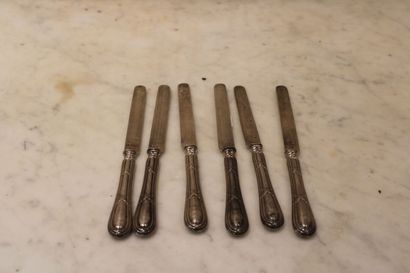 Six dessert knives with coat of arms, silver...
