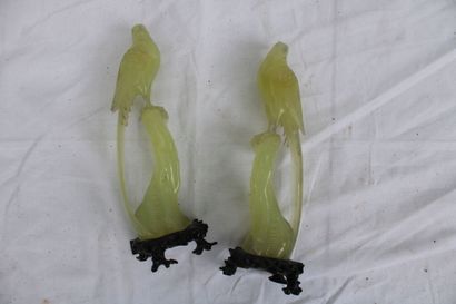 China 20th century, pair of jade birds on...