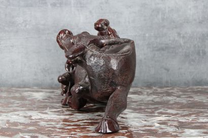 CHINA. Buffalo and its buffalo, surmounted...