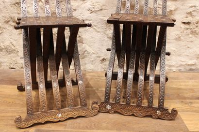 SYRIA. Pair of chairs in carved exotic wood...