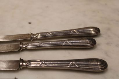 Six dessert knives with coat of arms, silver...