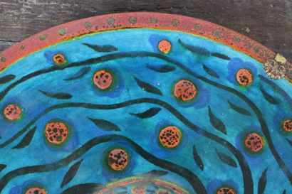 Large polychrome terracotta dish decorated...