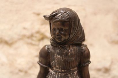 Young child and his basket, Bronze, signed...