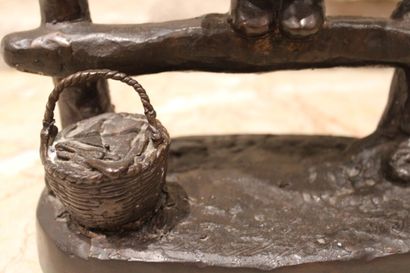 Young child and his basket, Bronze, signed...
