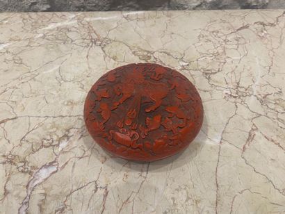 CHINA. Red lacquer box with dragons decoration....