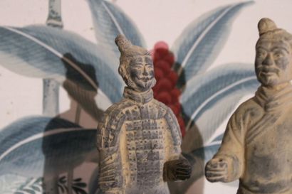 China 20th century, pair of warriors in glazed...