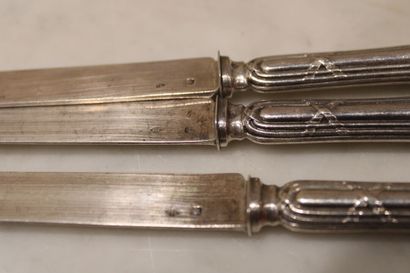 Six dessert knives with coat of arms, silver...