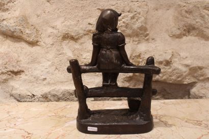 Young child and his basket, Bronze, signed...